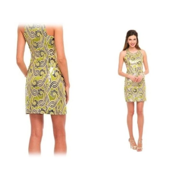 $358.00 NWT LILLY PULITZER METALLIC GREEN PEARL DRESS VINTAGE BROCADE - Picture 8 of 11